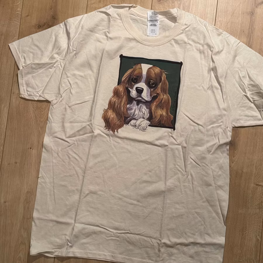 T-shirt, Happy Face, naturvit, L – Cavalier King Charles spaniel
