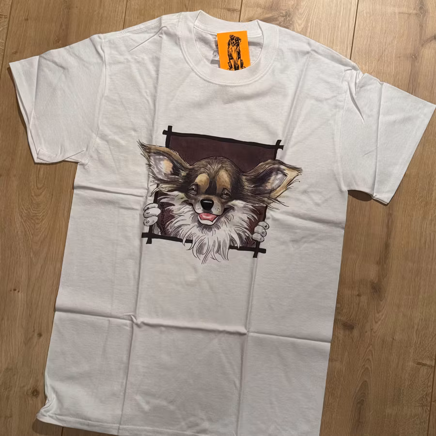 T-shirt, Happy Face, vit, S – Chihuahua långhårig