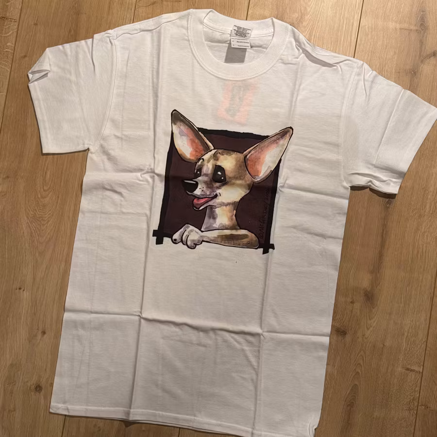 T-shirt, Happy Face, vit, S – Chihuahua korthårig
