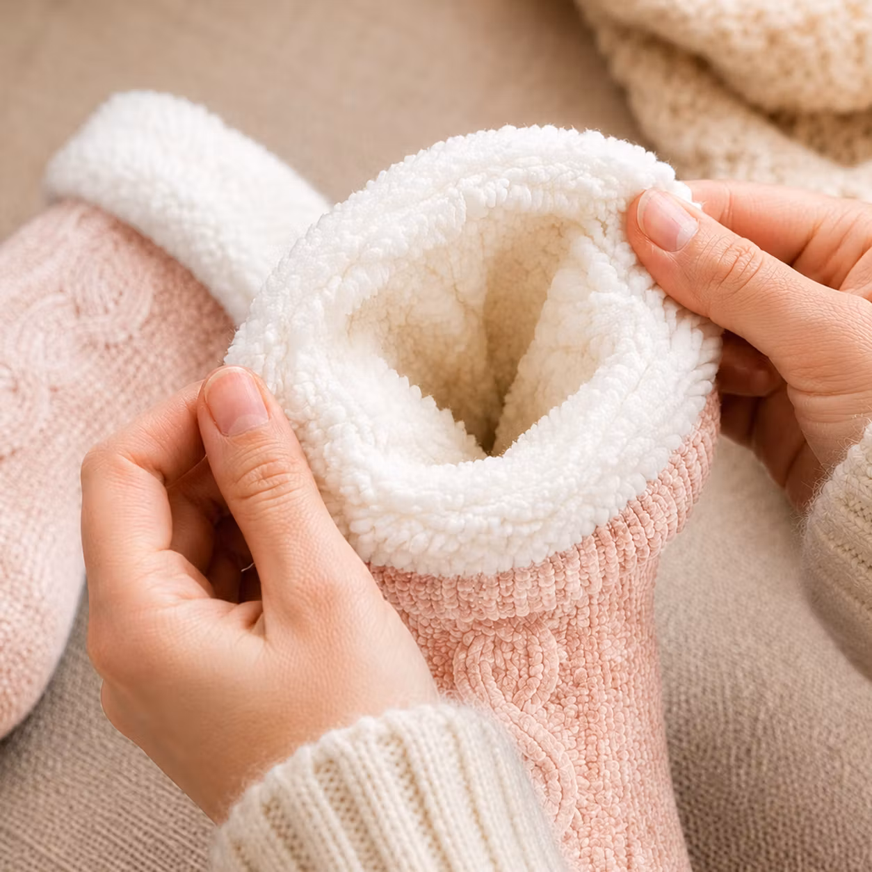 Vuoratut lämpimät sukat (pinkki)
