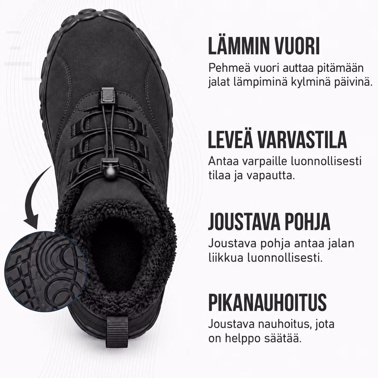 Paljasjalkakengät musta (syksy/talvi)