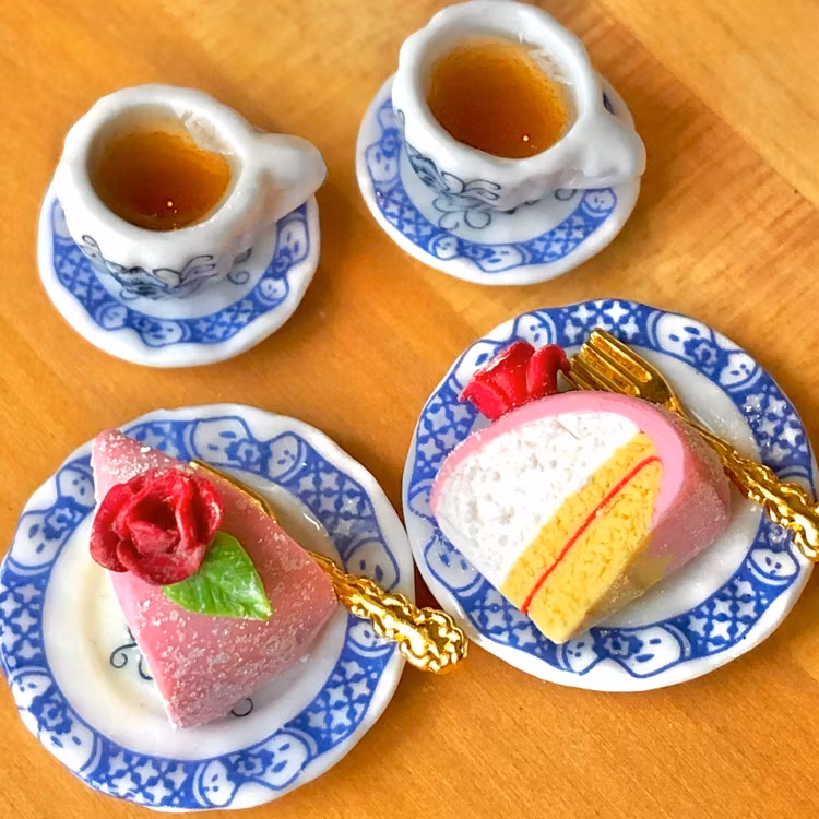 Princess Cake Piece on Porcelain Plate Miniature Set