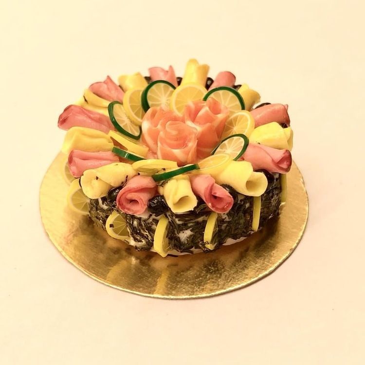 Smörgåstårta (Sandwich Cake) round with Ham / Cheese / Salmon Miniature