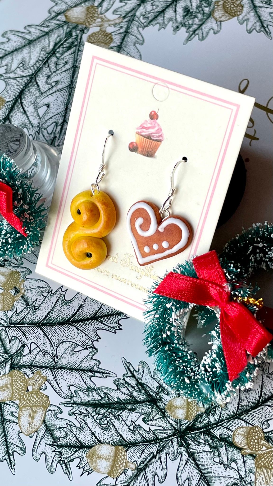 Safranbrötchen + Lebkuchen-Ohrhaken Silber/Gold/Pin