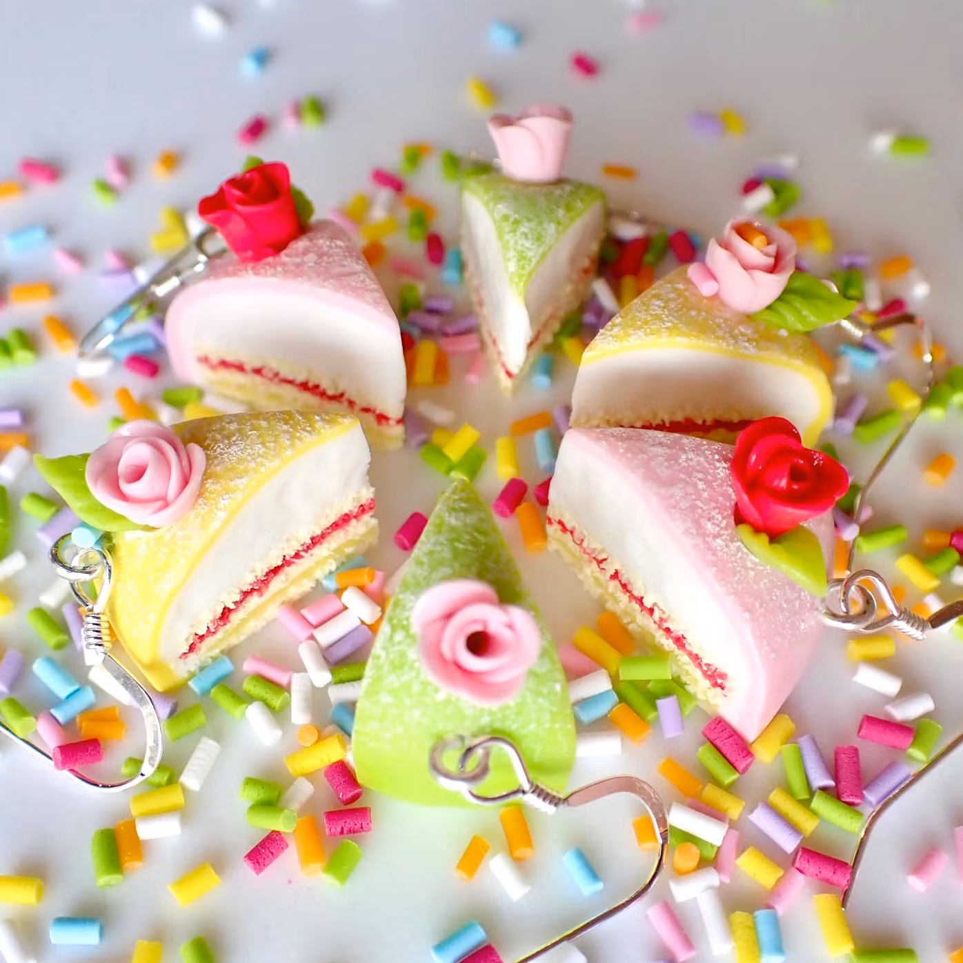 Pink Princess Cake Earrings Silver/Gold 1 pair