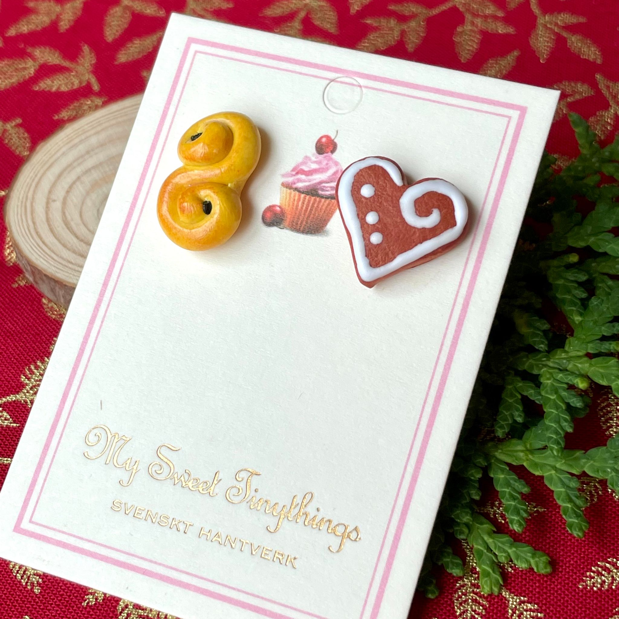 Safranbrötchen + Lebkuchen-Ohrhaken Silber/Gold/Pin
