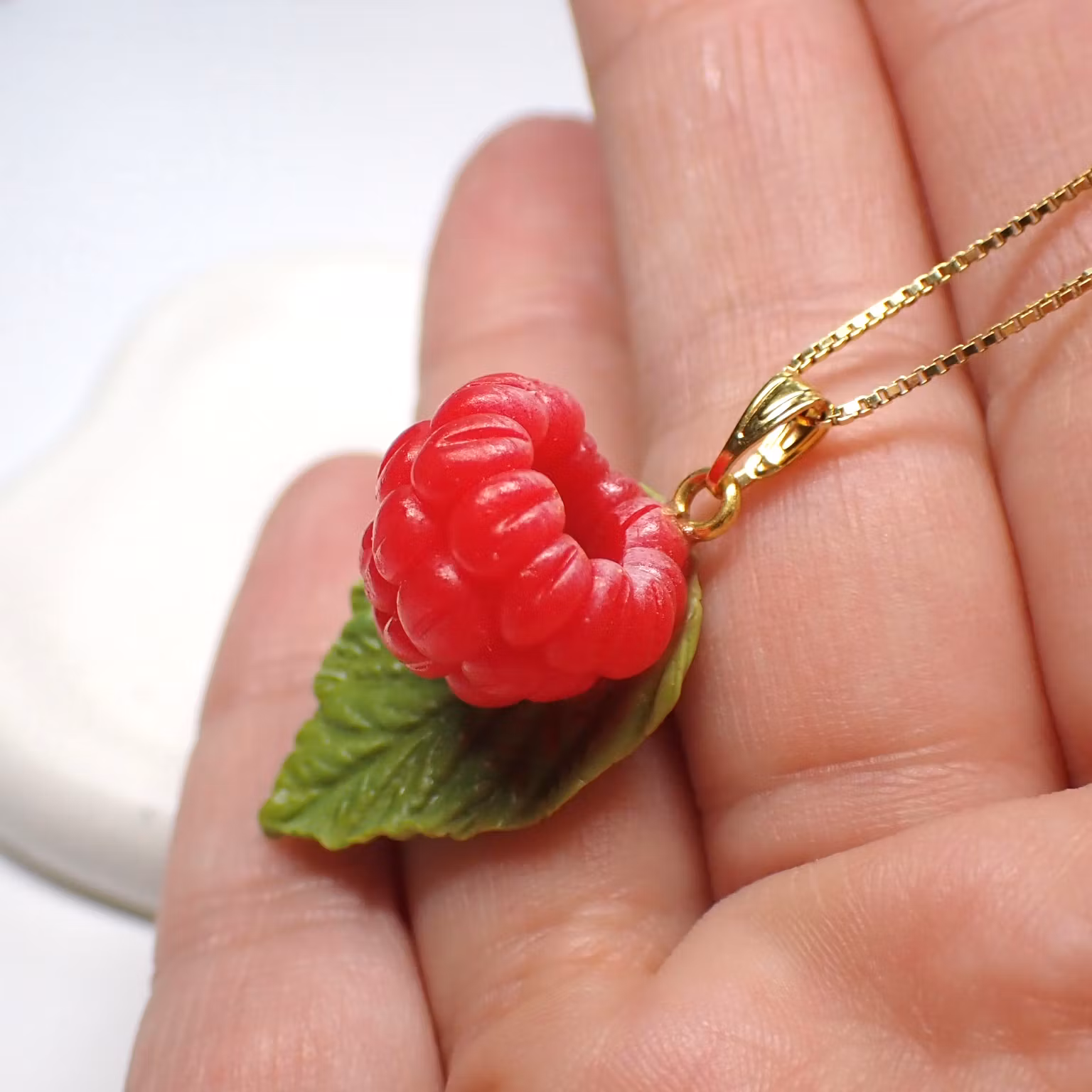 Himbeeren mit Blättern - Halskette Silber/Gold