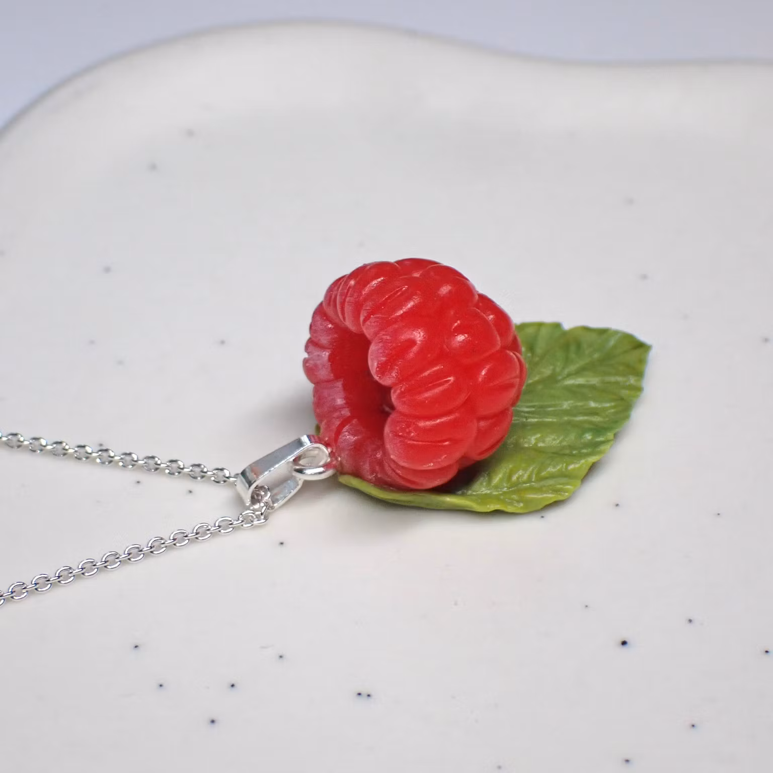 Himbeeren mit Blättern - Halskette Silber/Gold