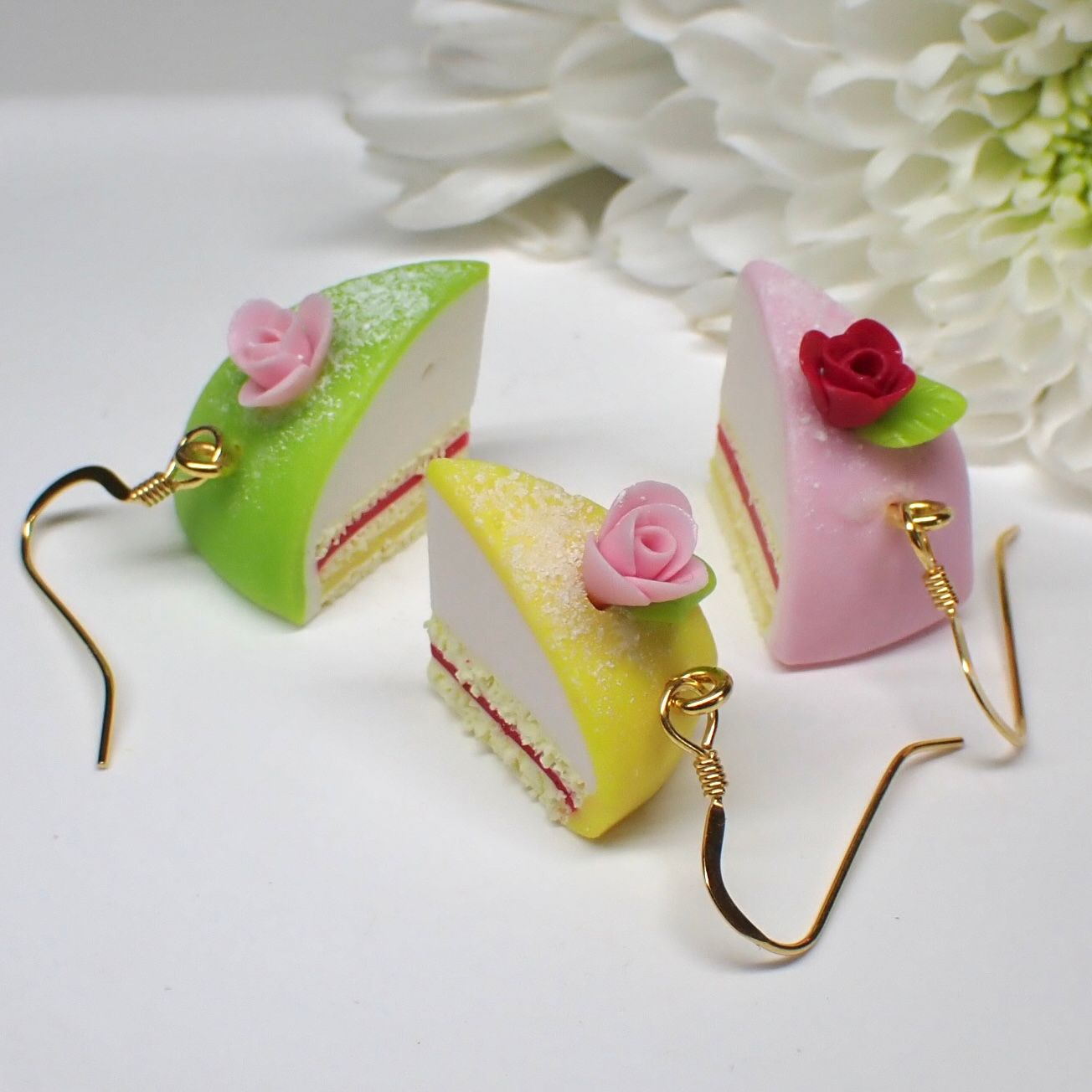 Prinsesstårta grön / rosa / gul örhängen silver / guld
