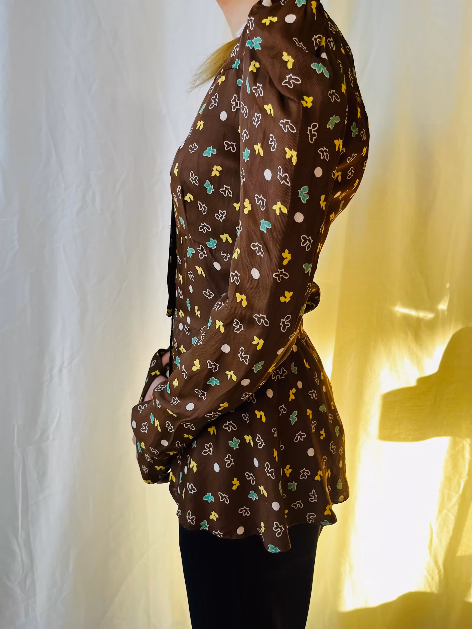 Vintage mönstrad blus i brunt