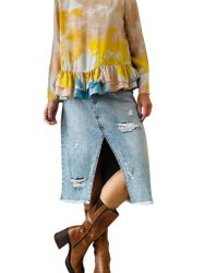 Lång jeanskjol i ljus denim
