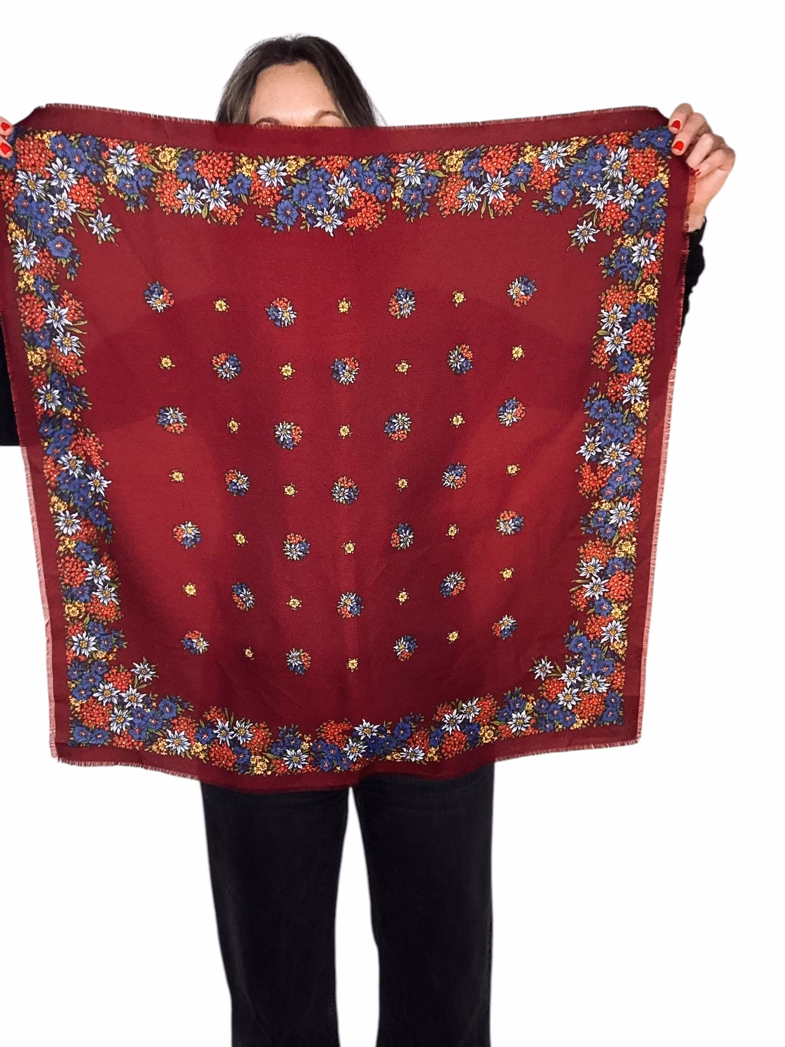 Vintage vinröd scarf med blommor