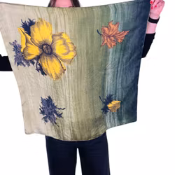 Vintage sidenscarf i grönt och gult