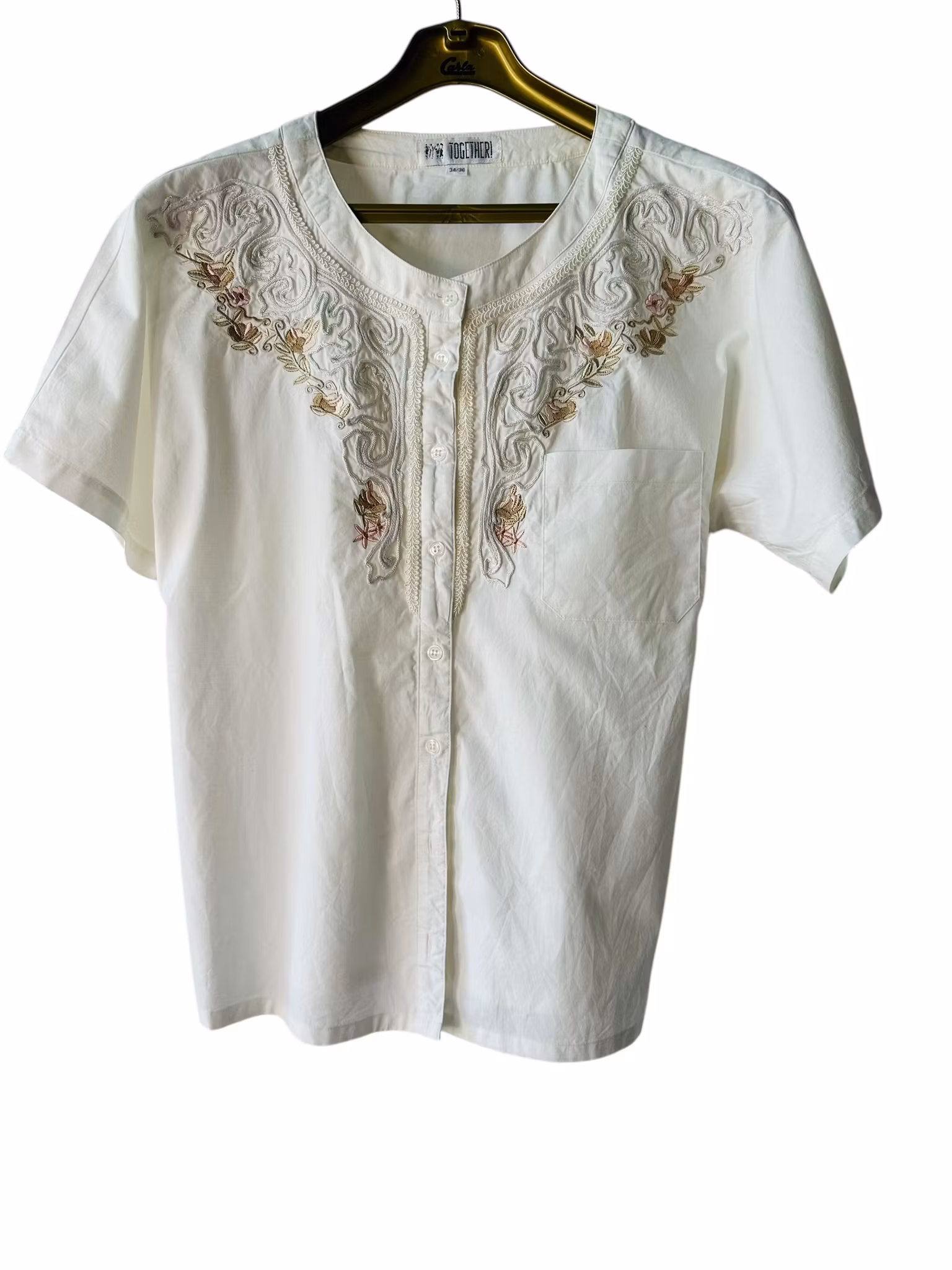 Vintage bomullsblus med broderier