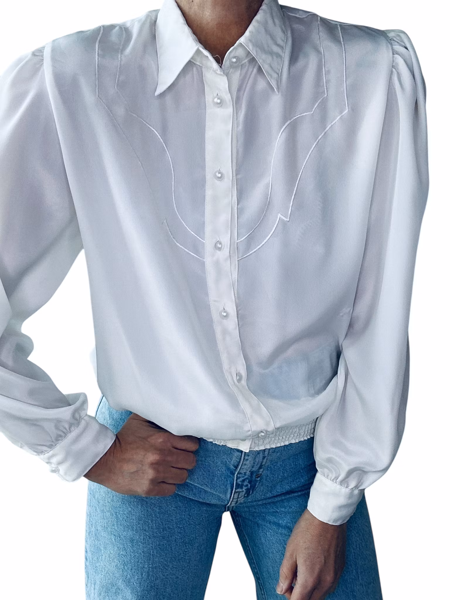 Vintage vit blus med westernkänsla