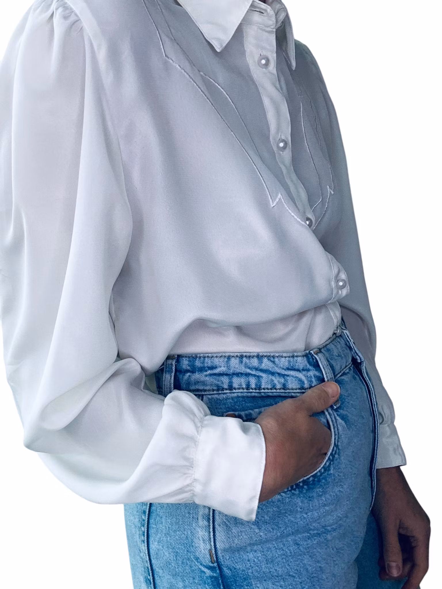 Vintage vit blus med westernkänsla