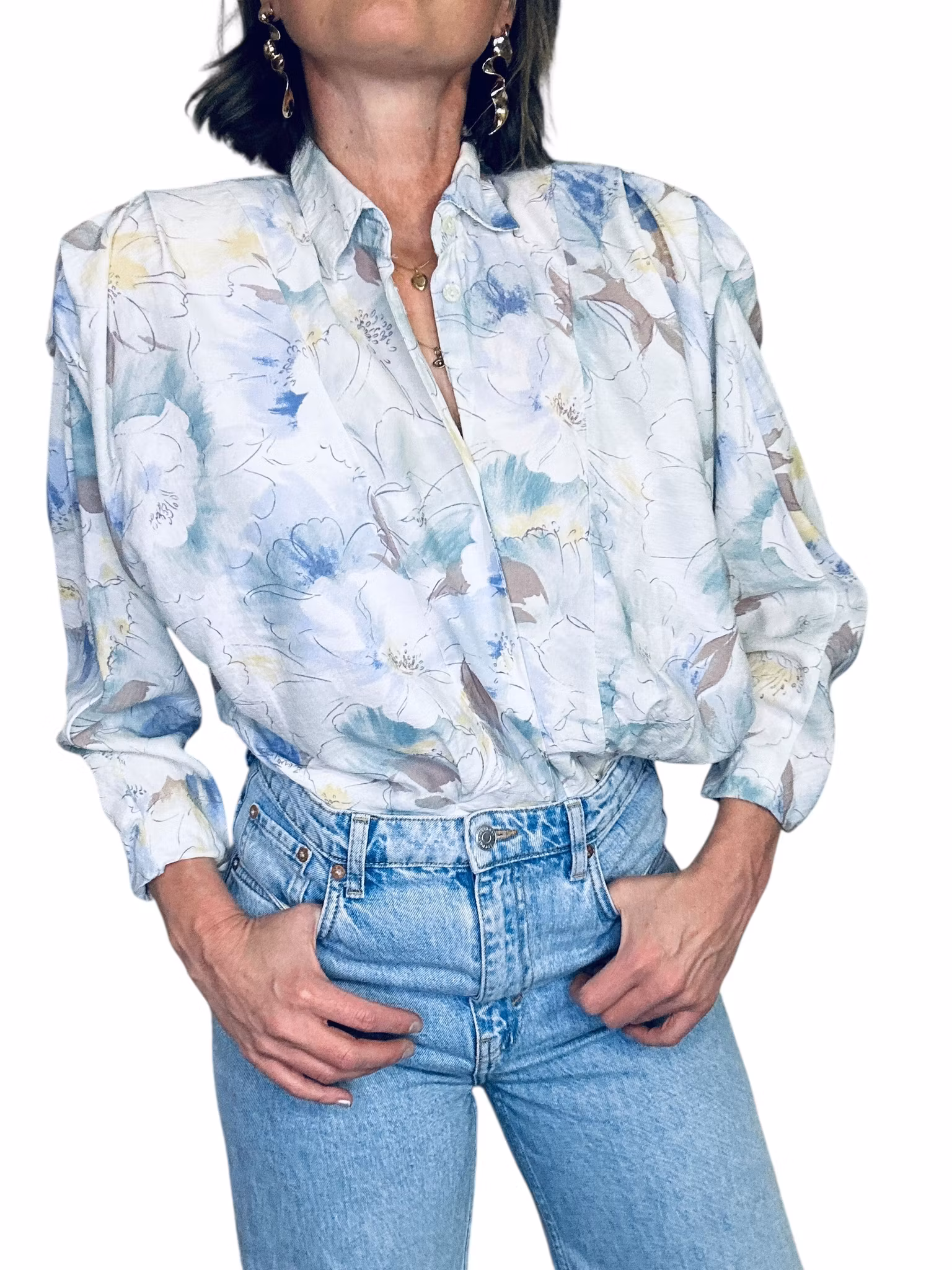 Vintage blus med markerade axlar