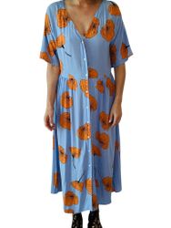 Blå klänning med orange blommor