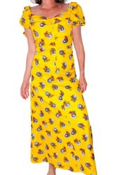 Vintage gulmönstrad långklänning