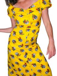 Vintage gulmönstrad långklänning