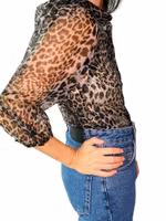 Leopardmönstrad blus med puffärm