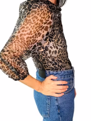 Leopardmönstrad blus med puffärm