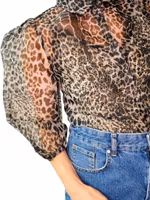 Leopardmönstrad blus med puffärm