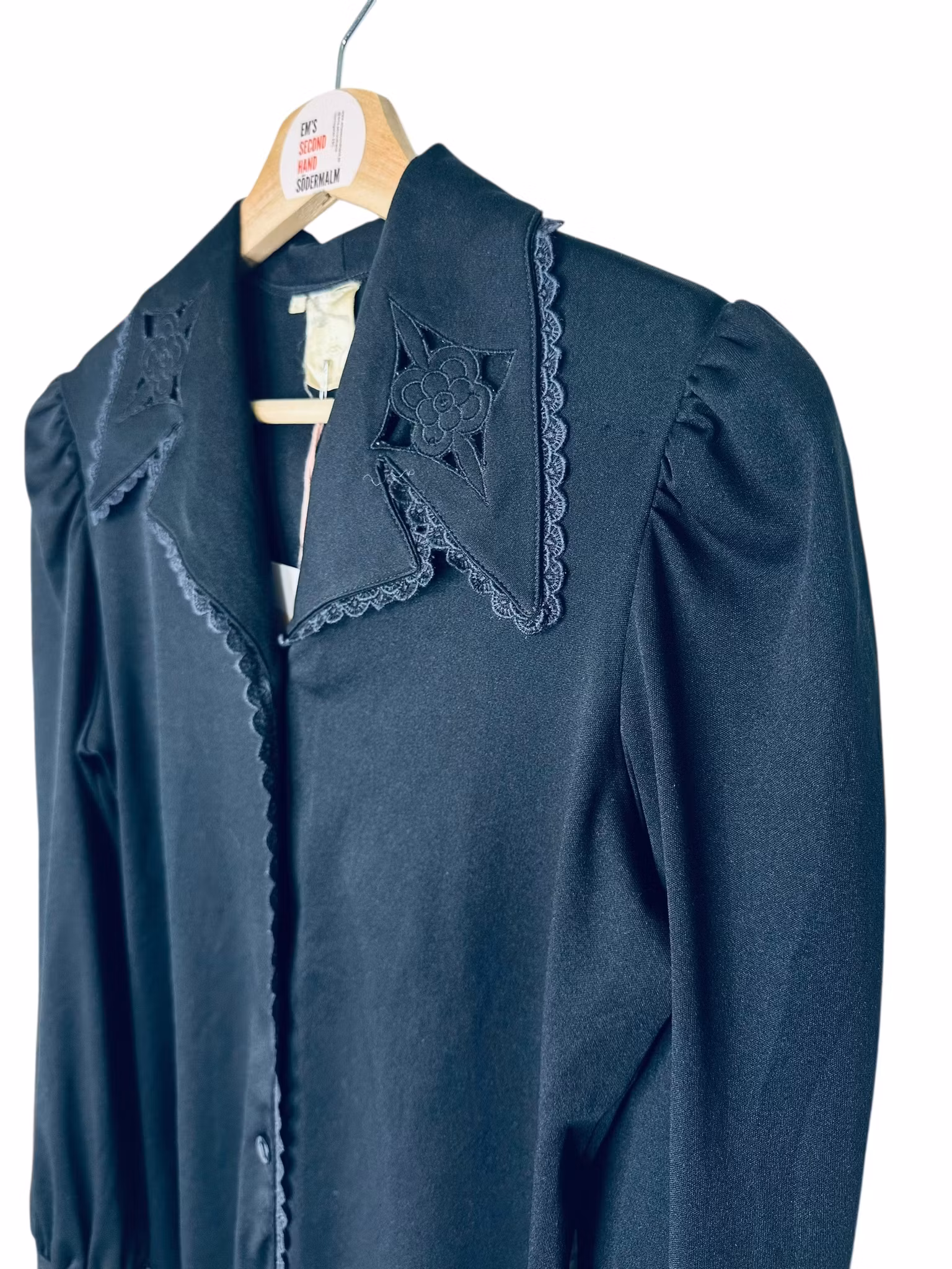 Vintage blus med stor spetskrage