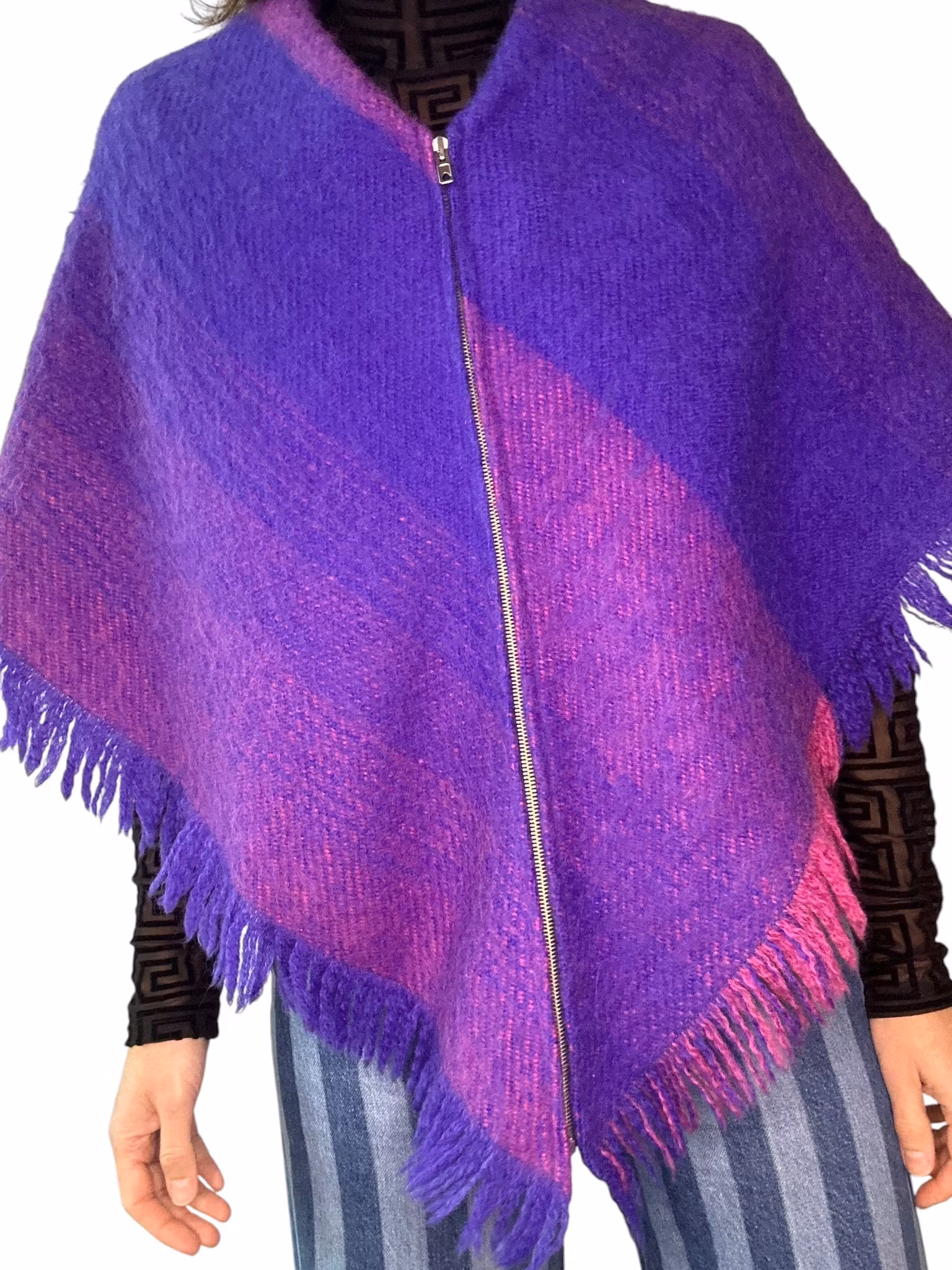Vintage poncho med zipup