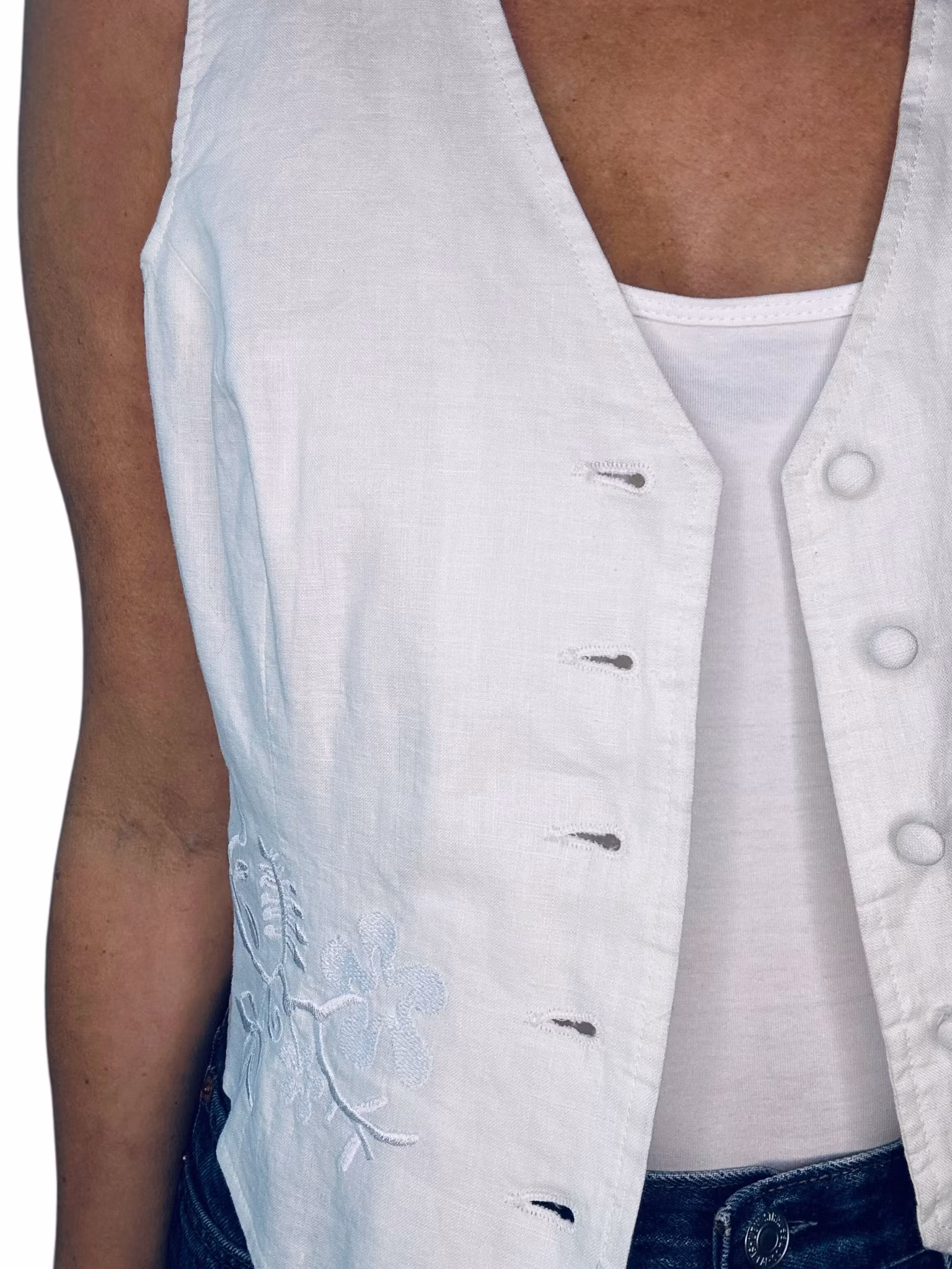 Vintage vit väst med broderier