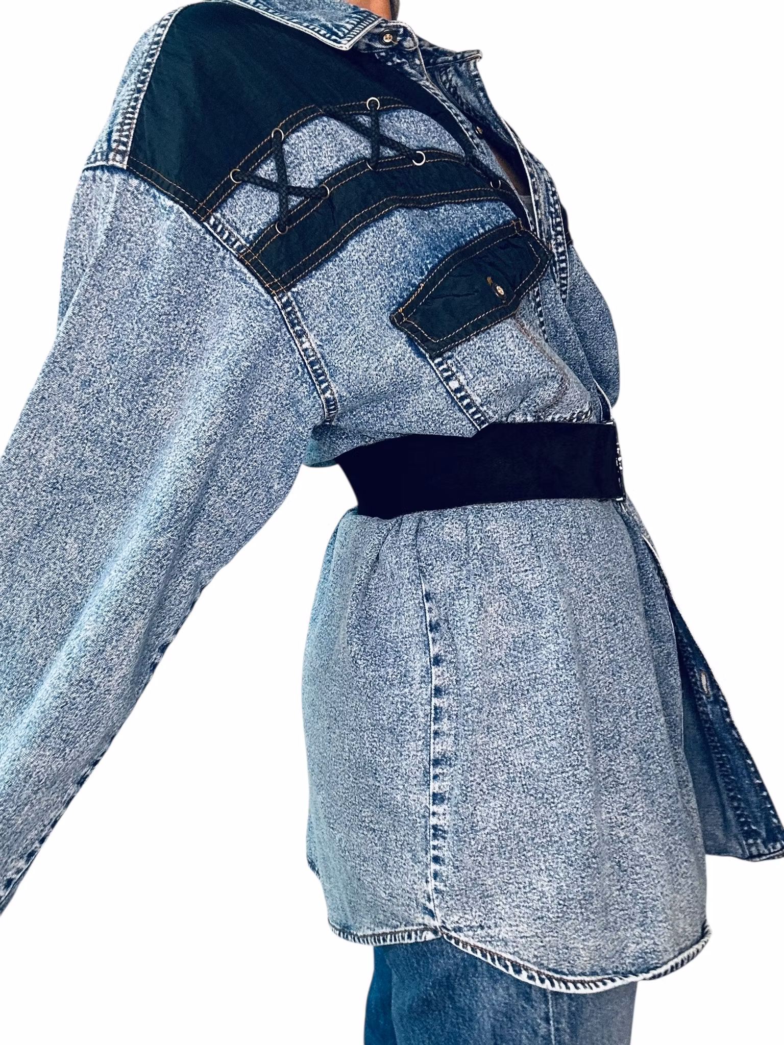 Vintage jeansskjorta med repdetaljer