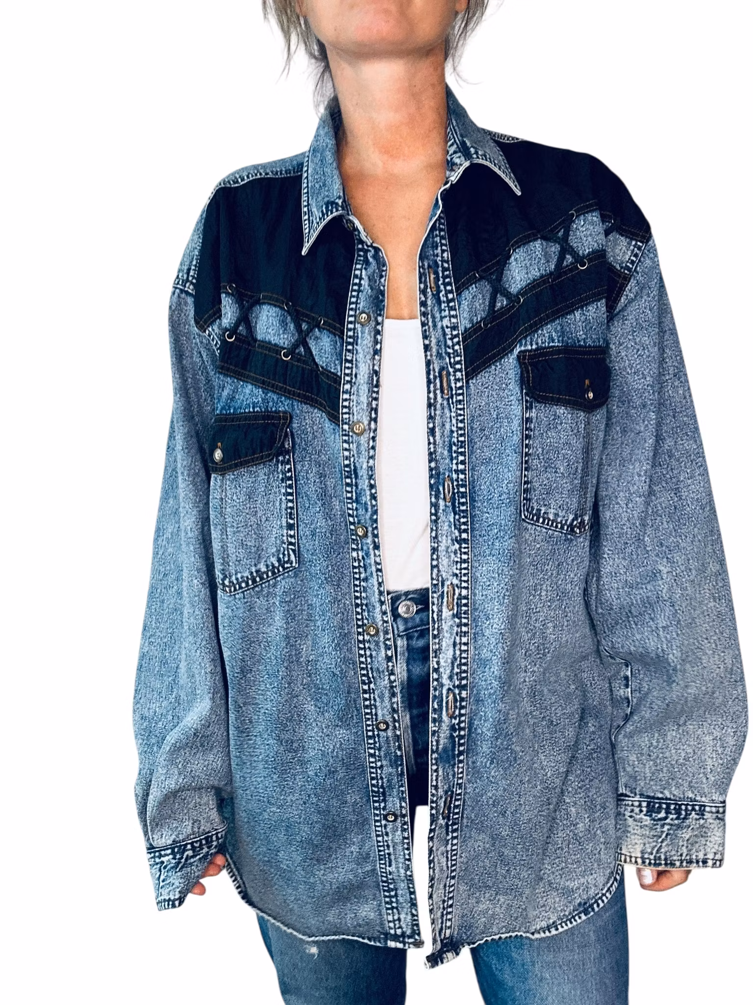 Vintage jeansskjorta med repdetaljer