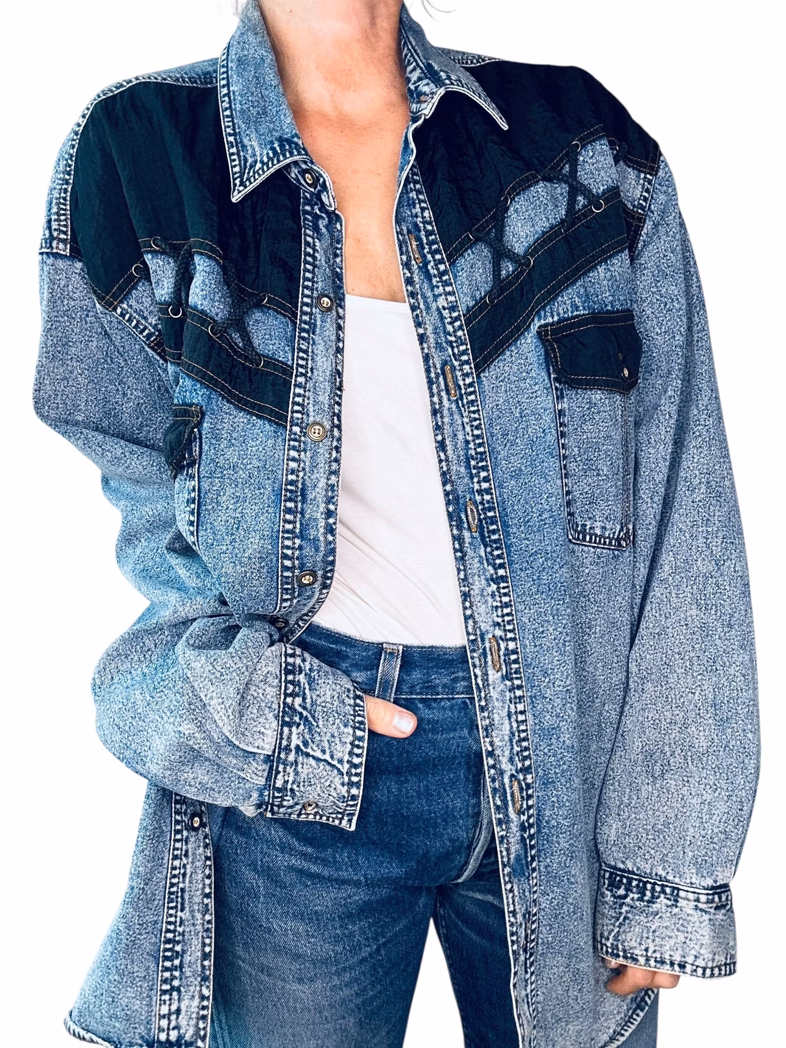 Vintage jeansskjorta med repdetaljer