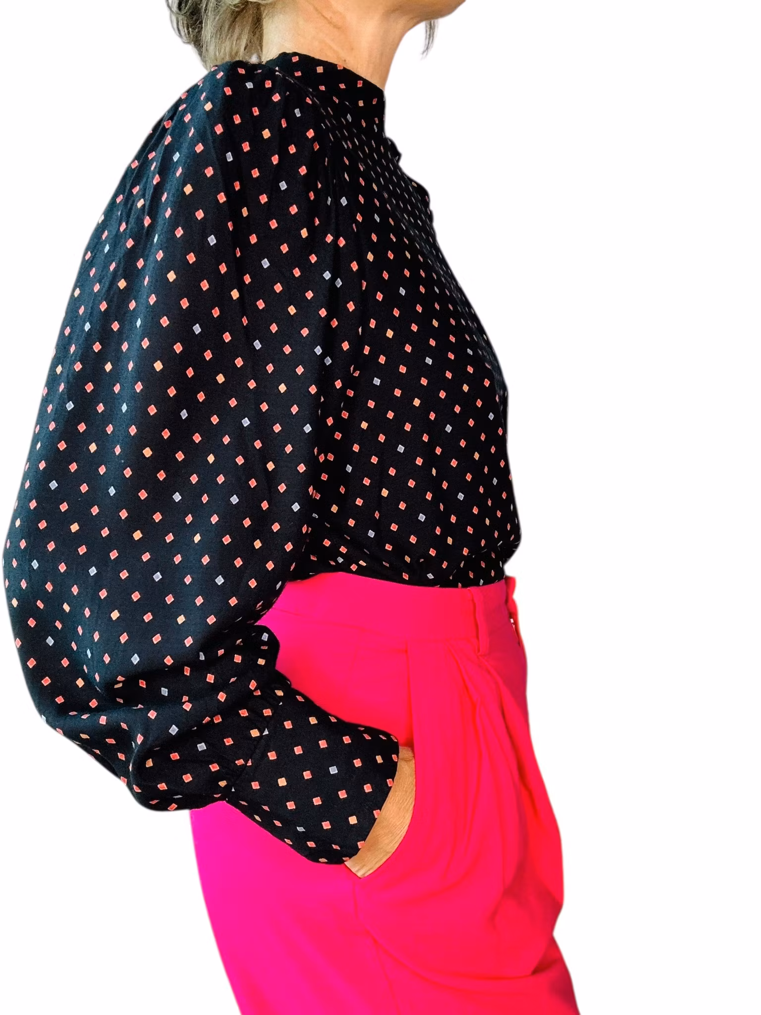 Vintage blus med sned knäppning