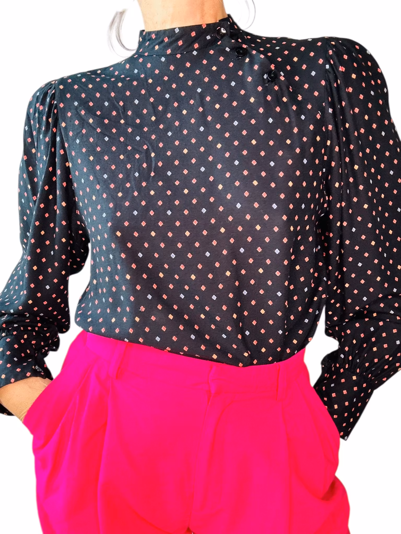 Vintage blus med sned knäppning
