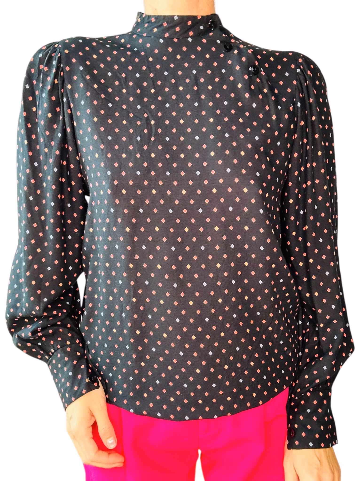 Vintage blus med sned knäppning