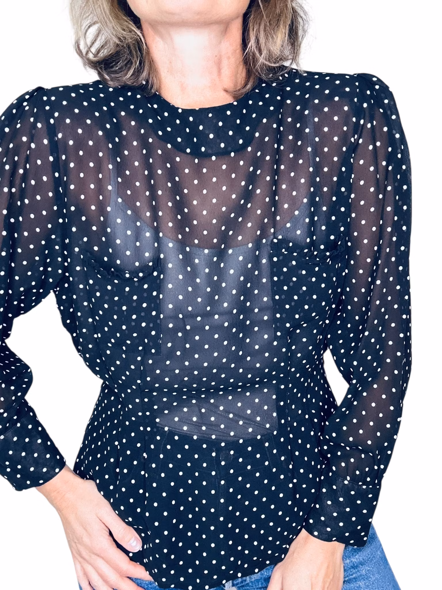 Vintage prickig sidenblus