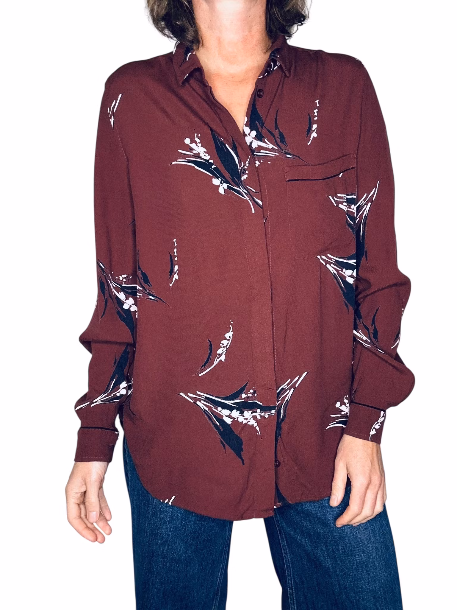 Ganni vinröd mönstrad skjorta