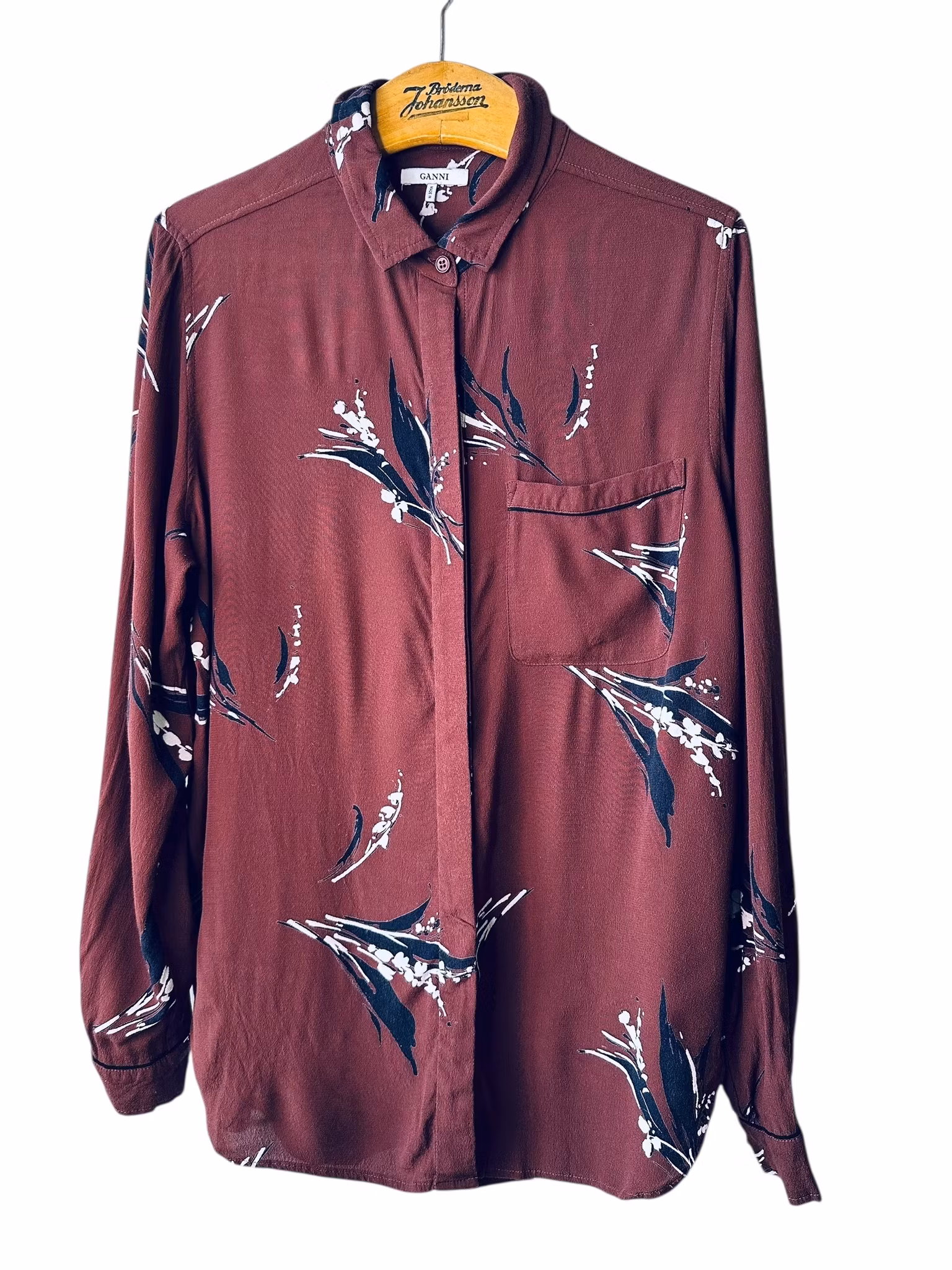 Ganni vinröd mönstrad skjorta