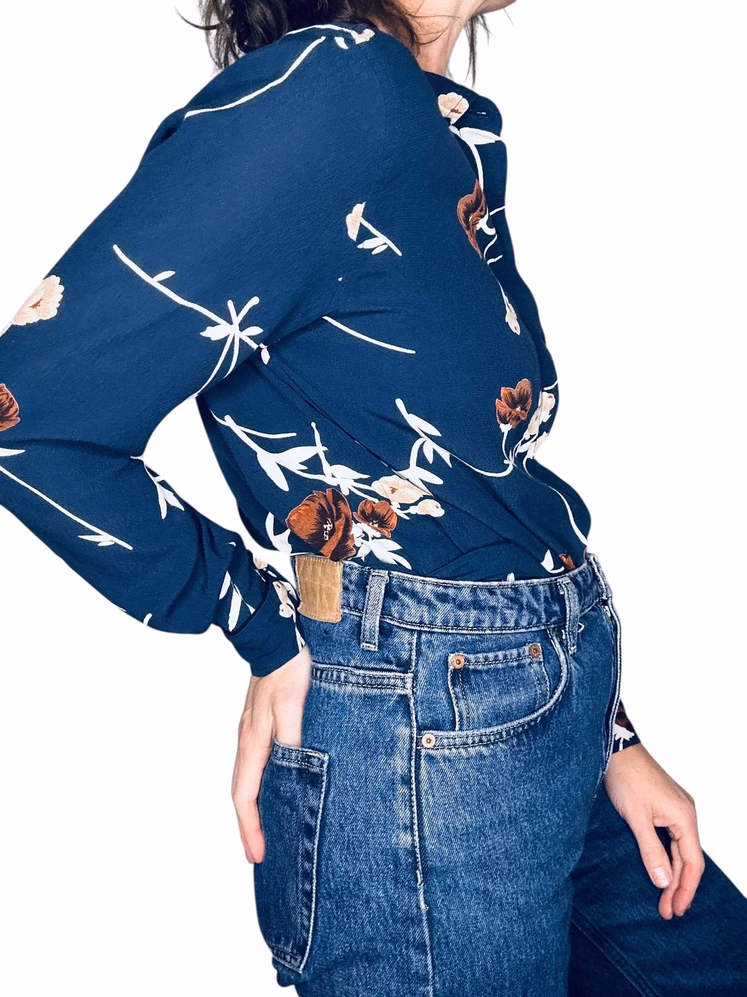 Ganni mörkblå mönstrad skjorta