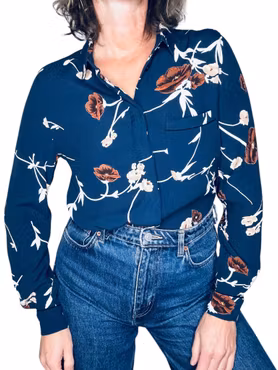 Ganni mörkblå mönstrad skjorta