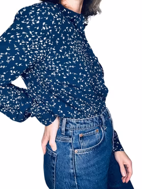 Ganni mörkblå skjorta med maskrosfrön