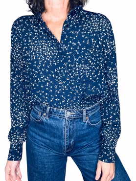 Ganni mörkblå skjorta med maskrosfrön