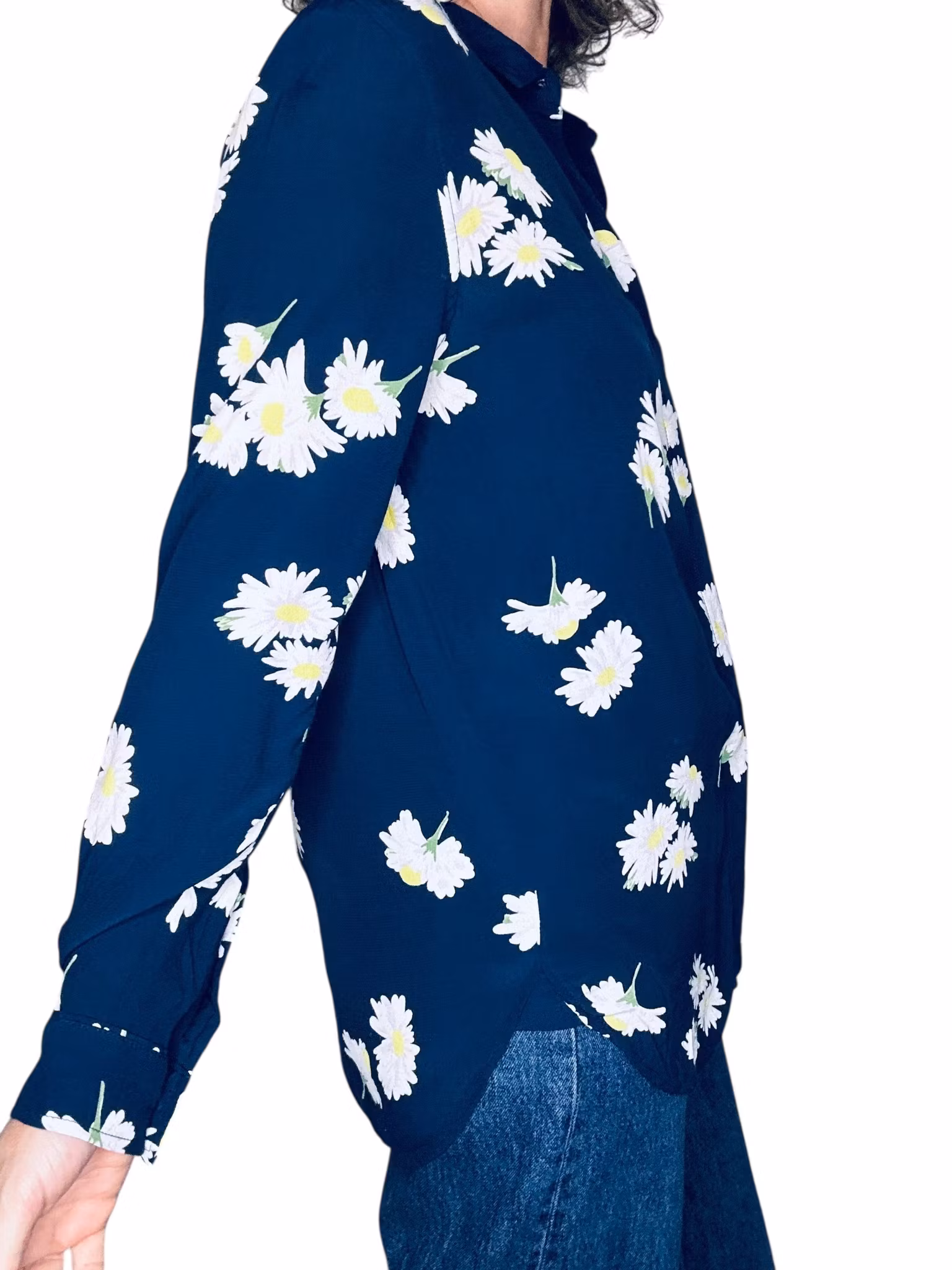 Ganni mörkblå skjorta med prästkragar