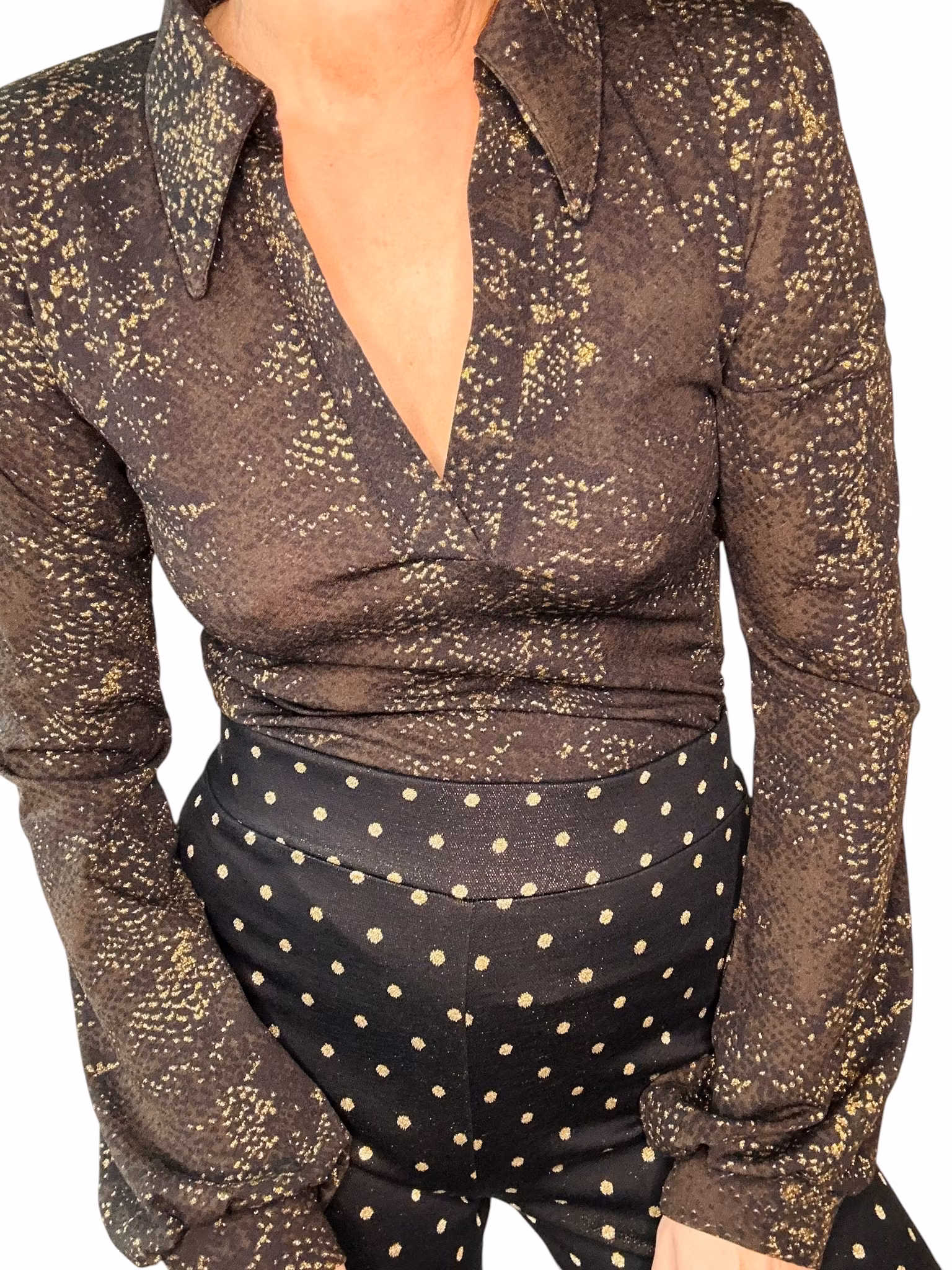 Vintage topp med guldmönster  - 90-tal