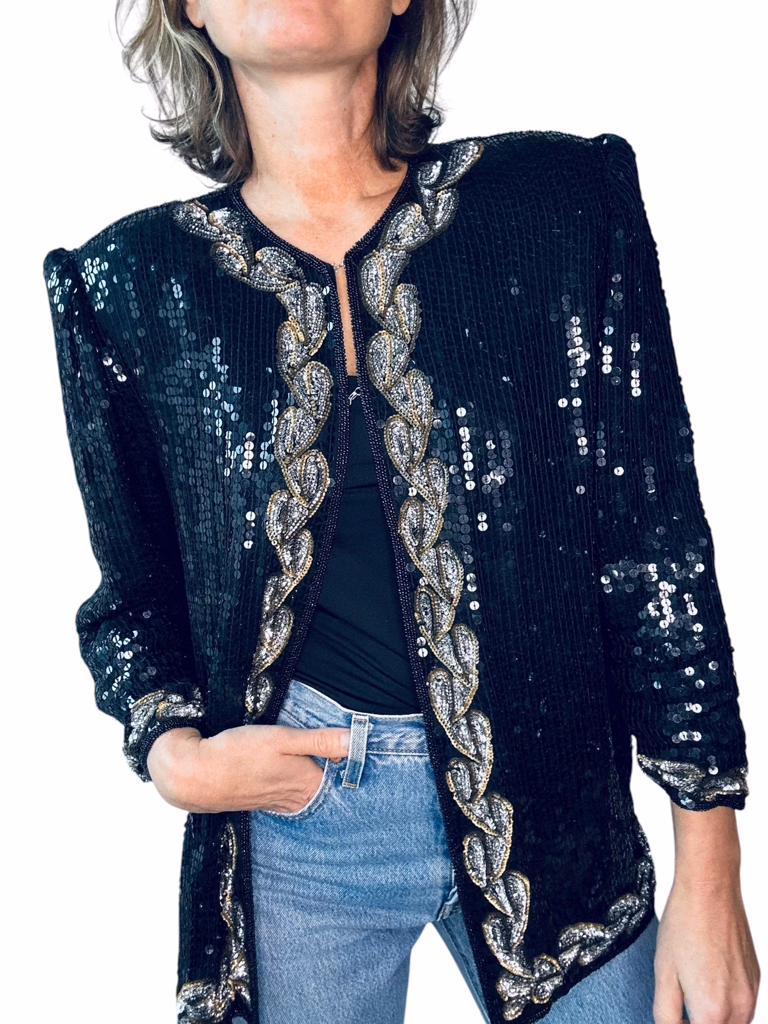 Vintage paljettjacka med spetsiga axlar