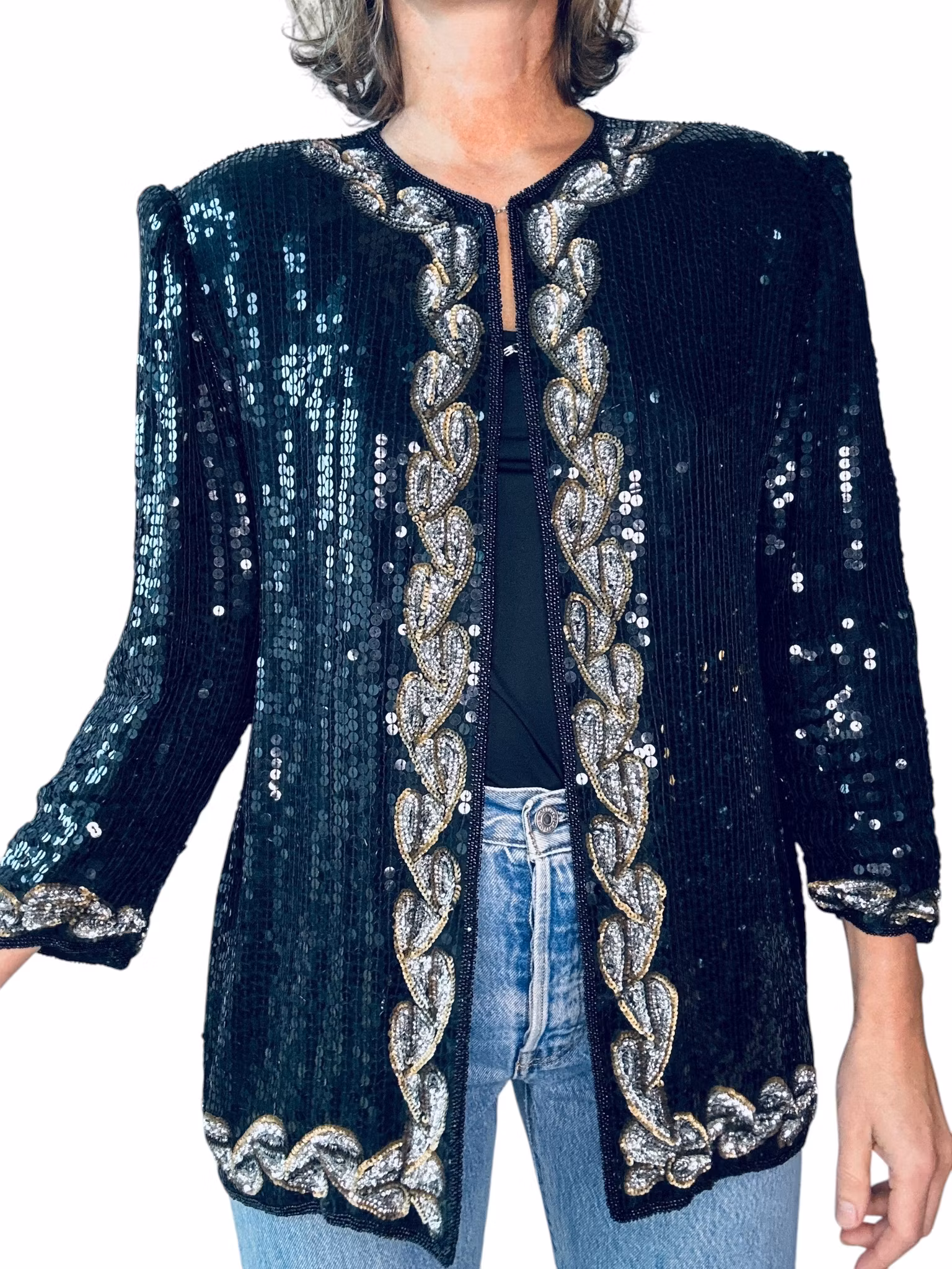 Vintage paljettjacka med spetsiga axlar