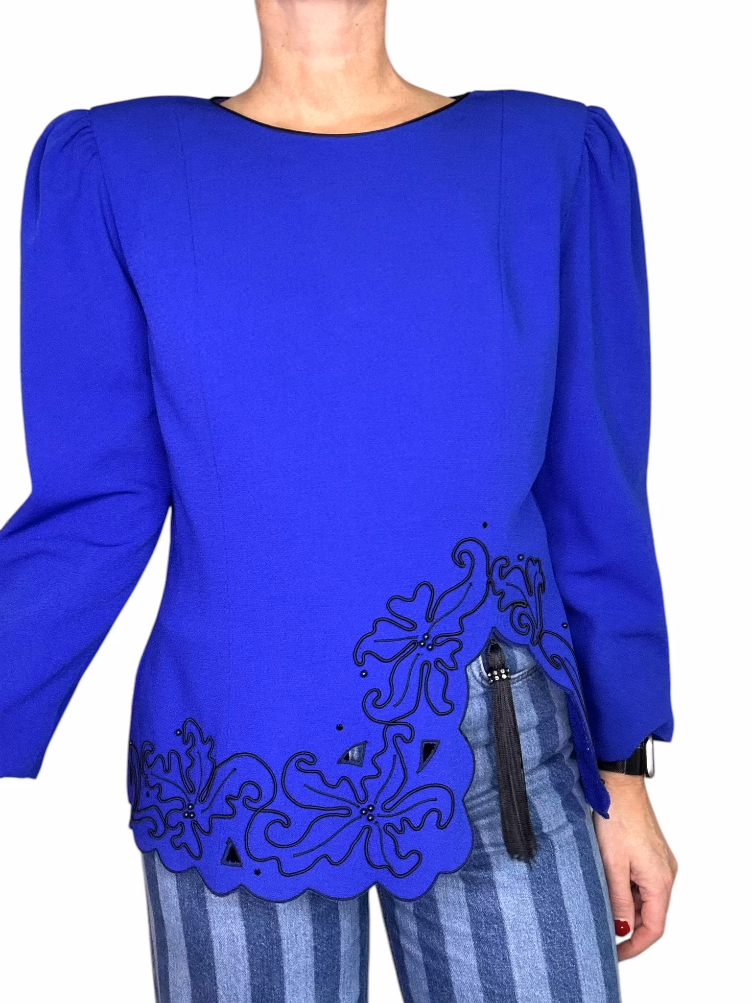 Vintage kornblå topp med otroliga detaljer