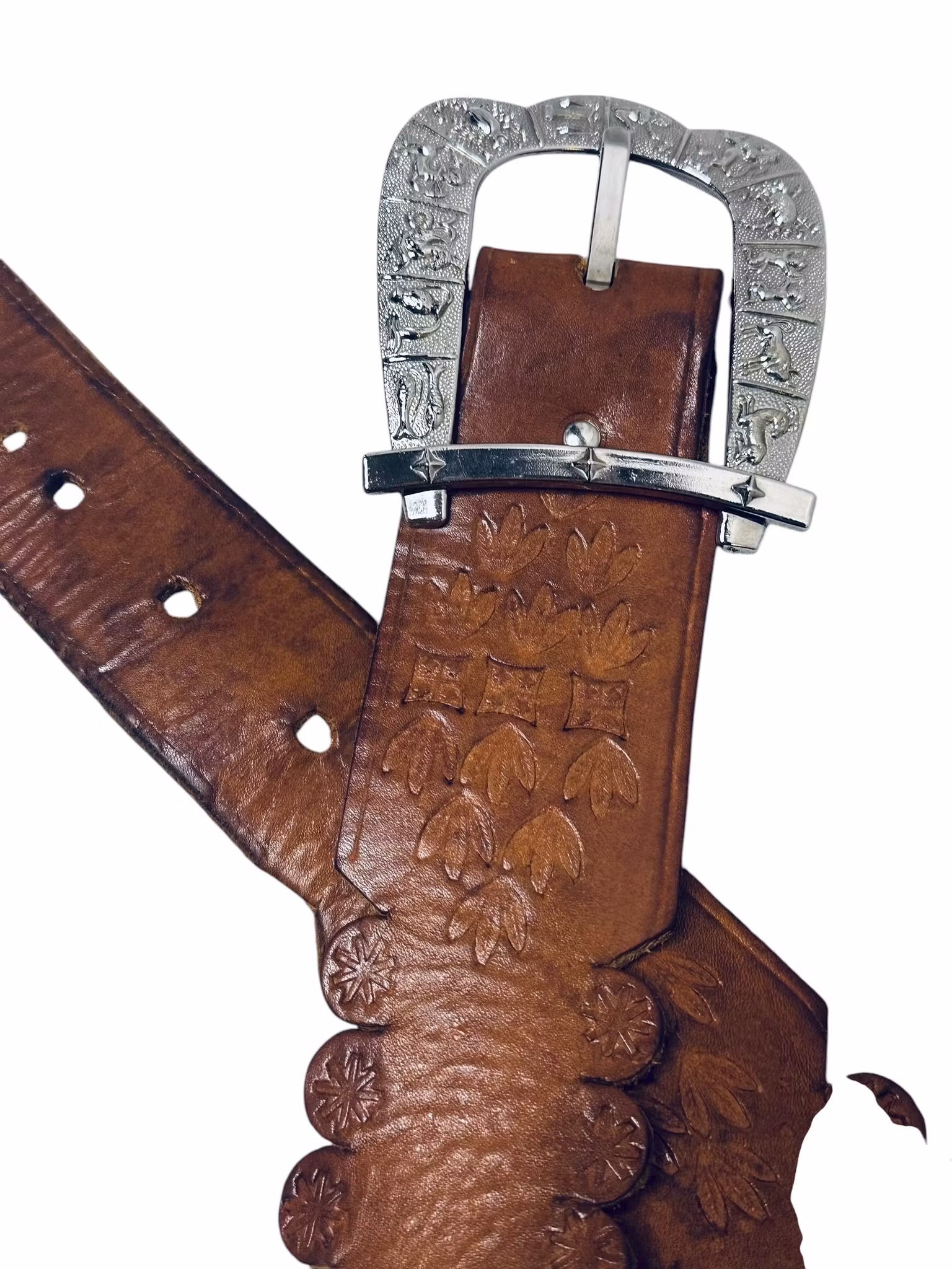 Vintage brunt brett cowboybälte med stjärntecken