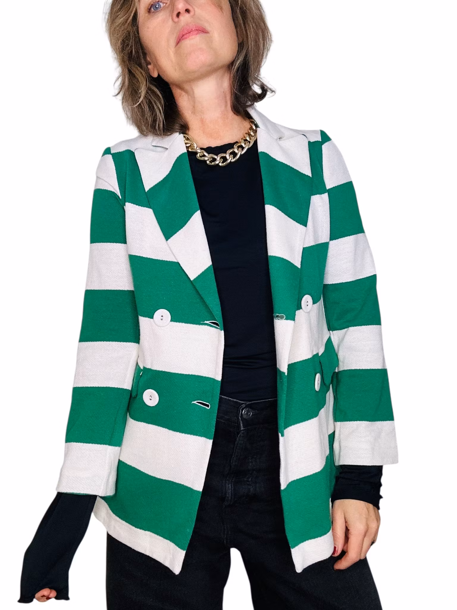 Grön- och vitrandig kavaj